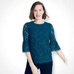 Draper James Lace Bell Sleeve Blouse in Deep Teal Photo 1