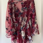 Akira Maroon Floral Long Flare Sleeve Romper Photo 5