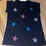 Emma & Sam  Black T Shirt With Multicolored Sequin Stars Photo 1
