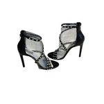 Steve Madden Meg Black Snake Pearl Ankle Strap Heels Vegan Leather 7.5 New Photo 3