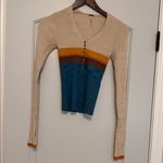 Free People  Beige and Yellow V-Neck Sweater Photo 2