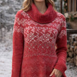 Free People  Red Fair Isle Cowl Neck Sweater Women’s M Wool Blend Winter Photo 0