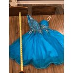 Sherri Hill Short Turquoise One Shoulder Prom glam Homecoming Balloon Dress 4 Photo 2