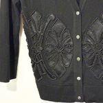 Tory Burch  Black Merino Wool Beaded V Neck Sweater Cardigan Size Medium Photo 1