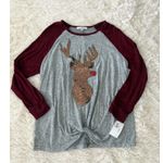 Moa Moa Woman 1X Christmas Reindeer Sequin Red Nose Raglan Long Sleeve Top NWT Photo 0