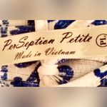 Perceptions PerSeption top blouse - petite large - blue and off white filigree pattern Photo 6