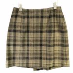 Max Mara Weekend Wrap Mini Skirt 12 Khaki Wool Glen Plaid Winter Dark Academia Tan Photo 2