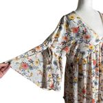 Umgee Floral Boho Long Sleeve V Neck Babydoll Dress Sz Large Cold Shoulder Photo 2