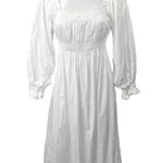 Doen Catrinette White Smocked Square Neck Puff Balloon Long Sleeve Midi Dress S Photo 4