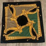 Vintage Patricia Paris Scarf 29 x 30 inches Black Gold Green Baroque Scrolls Photo 0