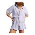 Cotton Linen Button Shirt Shorts Paper Bag Set Tracksuit Size Small NWT #0676VEG Purple Photo 1