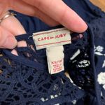 Cape Juby  Womens Size XS Romper‎ Blue White Floral Embroidered Sleeveless Ruffle Photo 4