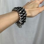 Source Unknown Silver Tone Chain Link Bracelet Black Braided Faux Leather Toggle Clasp NWOT Photo 10