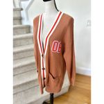 Aerie  Burnt Orange Brown Waffle Oversize Varsity Stripe Cardigan Photo 1