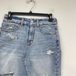 American Eagle Light Wash Distressed Curvy High Rise Mini Jean Skirt Womens 2 Photo 2