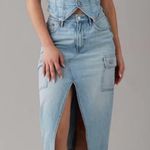 American Eagle  Dreamy Drape High-Waisted Cargo Denim Midi Skirt size 2 NWT Photo 0