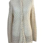 Vintage Cardigan Sweater Women Medium Beige Open Knit Crochet Long Sleeve Button Photo 0