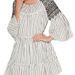 Free People  Women's Boho Mini Lola Striped Dress White Black Tiered Embroidered Photo 0