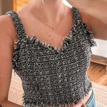 Anthropologie Mare Mare x Tweed Crop Top Frayed Edge Square Neck Lg Photo 0