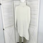 EXPRESS Ribbed Asymmetrical Hem Split Side Long Sweater Cream Large Turtle Neck Photo 4