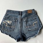 American Eagle Hi- rise festival Jean shorts distressed embroidered pockets 2 Photo 1