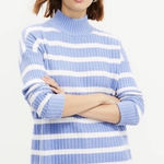 Loft  Blue White Striped Ribbed Turtleneck Sweater Long Sleeve Oversized Size XS Photo 0