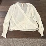 Mystree NWT  Ivory sheet Cross Front Blouse with Gold Accents Sz M Photo 4