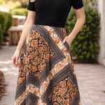 Torrid Black Boho Midi Dress Floral Mixed Media Scarf Print Flowy Skirt Size 1 Photo 0