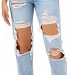 American Eagle  Highest Rise Mom Jean Light Wash Distressed Straight Leg Size 0 Photo 0
