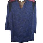 Larry Levine  blue and black sheer v-neck tunic size large Photo 1