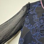 Suncoo Serie Black and Blue short sleeve floral lace blouse sz 2 T Photo 4