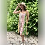 Ninexis Color Block Floral Boho Hippie Patchwork Dress Tassel Ties Womens Small Yellow Photo 2