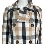 Ann Taylor  Medium Weekend Collection tan black cream Plaid Short Trench Coat Photo 8