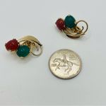 Vintage Burt Cassell Egyptian Revival Scarab Earrings 1/20 12K Gold Filled Red Photo 3