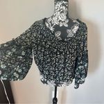 Free People  Boho Floral Ruffle Top Bell Sleeve Medium black yellow Photo 6