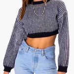 Adika  Fuzzy Soft Striped Cropped Sweater Photo 0
