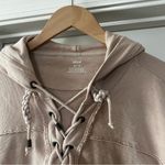 Aerie  Beige Oversized 100% Cotton Sunday Soft Lace Up Hoodie Photo 5