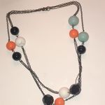 Gunmetal Gray Dark Metal Orange White Blue Beaded Ball Chain Boho Necklace Photo 1