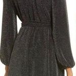 Black Silver Glitter Wrap Front Long Sleeve Minidress FRAICHE BY J Size Small Photo 1