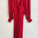 Ronny Kobo Estelle Dot Jacquard Asymmetrical Hem Belted Midi Dress Red Womens XS Photo 2