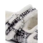 Stuart Weitzman Piper Chill Shearling Lined Tweed Pearl Slides White Black 8 Photo 4