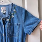 Vintage Studio Wear Romper Chambray Denim Floral Daisy Embroidered Size Medium Blue Photo 4