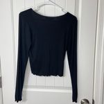 NWOT Antistar women’s solid black ribbed stretch ruched tie cropped blouse top M Size M Photo 5