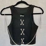 Silver Metal Chains Lace Front Black Sexy Crop Top Size M Photo 2