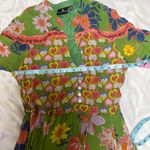Anthropologie Emily Lovelock Green Floral Hearts Midi Dress Womens Size Large Photo 9