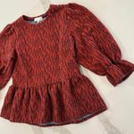 Anthropologie Ro & De Red Boucle Peplum Blouse Top Women’s Small Balloon Sleeve Photo 1