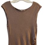 Loft  Women's Ruched Knee Length Dress Beige Cap Sleeve Size S Casual Photo 2