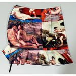 Renaissance Art Paintings Graphic Ruched Ruffle Bodycon Mini Skirt Size S 🖤🖼✨ Red Photo 1