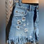 ZARA TRF Butterfly 🦋 Embroidered Distressed MOM FIT DENIM Shorts Photo 3