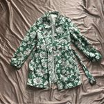Green & White Floral Peacoat Size M Photo 2